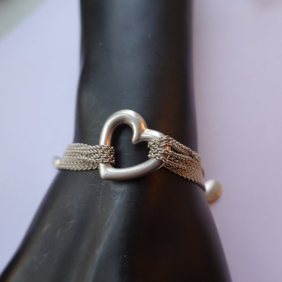 STERLING OPEN HEART ITALIAN SILVER BRACELET - Picture 1 of 2